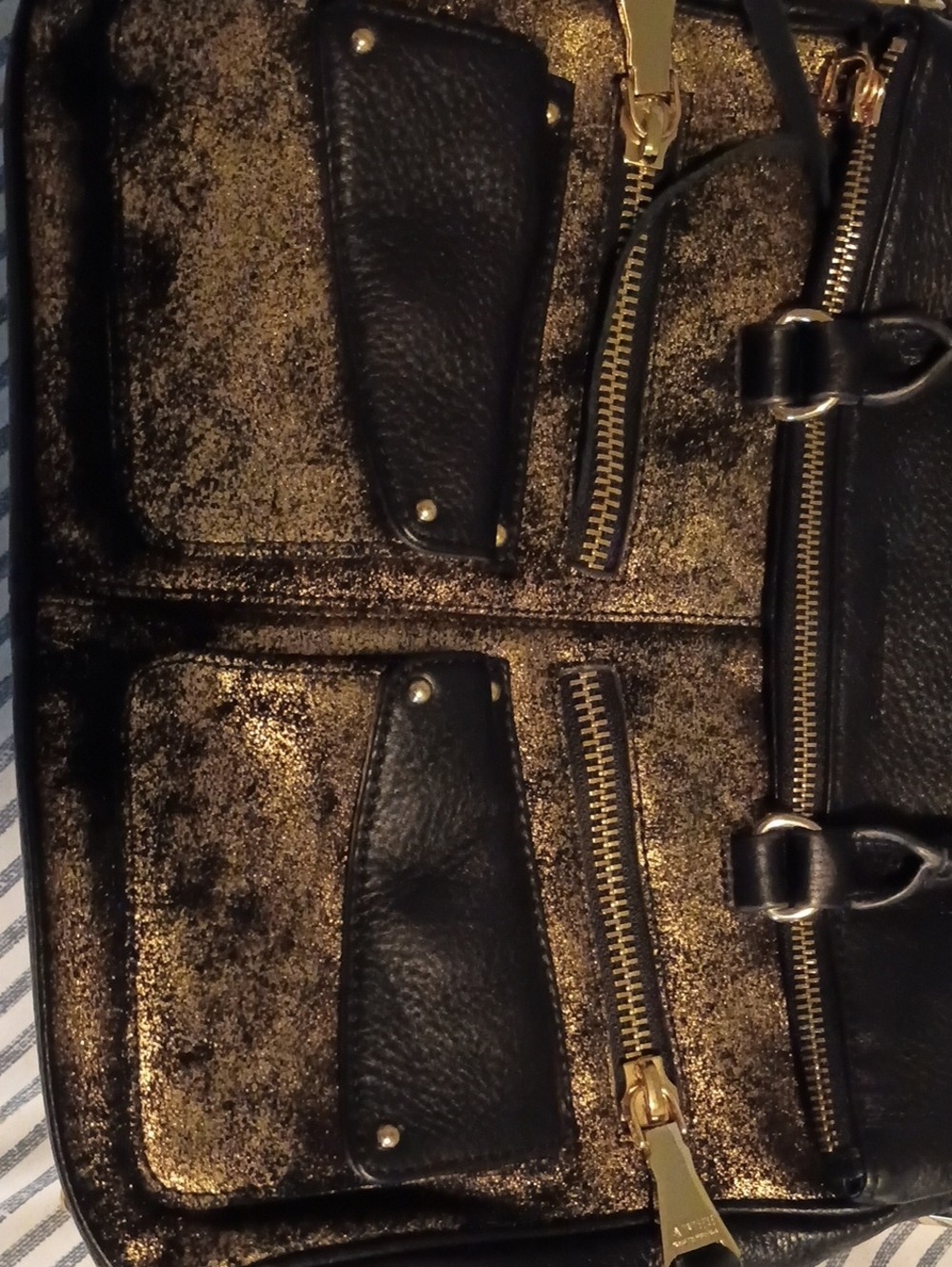 *NEW PRICE*Aimee Kestenberg Black and Gold Metallic Accent Satchel with Wristlet - Picture 13 of 13
